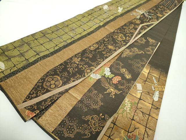 平和屋着物●両面　六通柄　本袋帯　唐織　転生　吉祥花文　金糸　正絹　逸品　DAAY1561ps