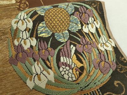 平和屋着物●両面　六通柄　本袋帯　唐織　転生　吉祥花文　金糸　正絹　逸品　DAAY1561ps