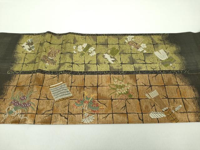 平和屋着物●両面　六通柄　本袋帯　唐織　転生　吉祥花文　金糸　正絹　逸品　DAAY1561ps