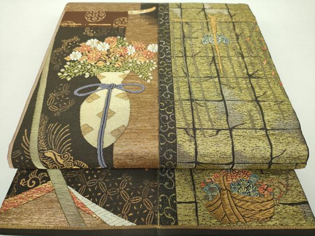 平和屋着物●両面　六通柄　本袋帯　唐織　転生　吉祥花文　金糸　正絹　逸品　DAAY1561ps