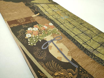 平和屋着物●両面　六通柄　本袋帯　唐織　転生　吉祥花文　金糸　正絹　逸品　DAAY1561ps