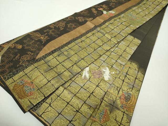 平和屋着物●両面　六通柄　本袋帯　唐織　転生　吉祥花文　金糸　正絹　逸品　DAAY1561ps