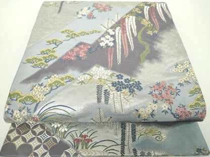 平和屋着物●六通柄袋帯 唐俑箔 藤波趣情文 金銀糸 引箔 正絹 逸品 DAAY1566ps