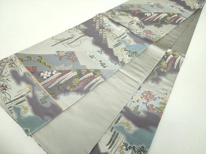 平和屋着物●六通柄袋帯 唐俑箔 藤波趣情文 金銀糸 引箔 正絹 逸品 DAAY1566ps