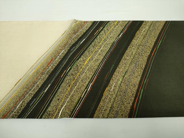 平和屋着物●太鼓柄袋帯 紬地 刺繍 斜線文 正絹 逸品 未使用 DAAY1575ps
