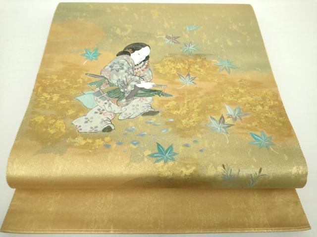 平和屋着物●太鼓柄袋帯 作家物 手描き 人物文 本金箔 金泥箔 正絹 逸品 DAAY1588ps