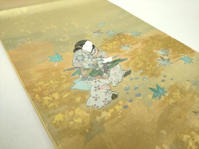 平和屋着物●太鼓柄袋帯 作家物 手描き 人物文 本金箔 金泥箔 正絹 逸品 DAAY1588ps