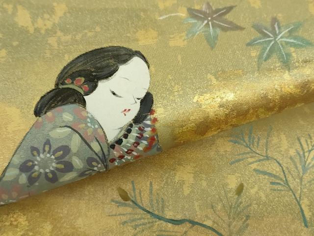 平和屋着物●太鼓柄袋帯 作家物 手描き 人物文 本金箔 金泥箔 正絹 逸品 DAAY1588ps