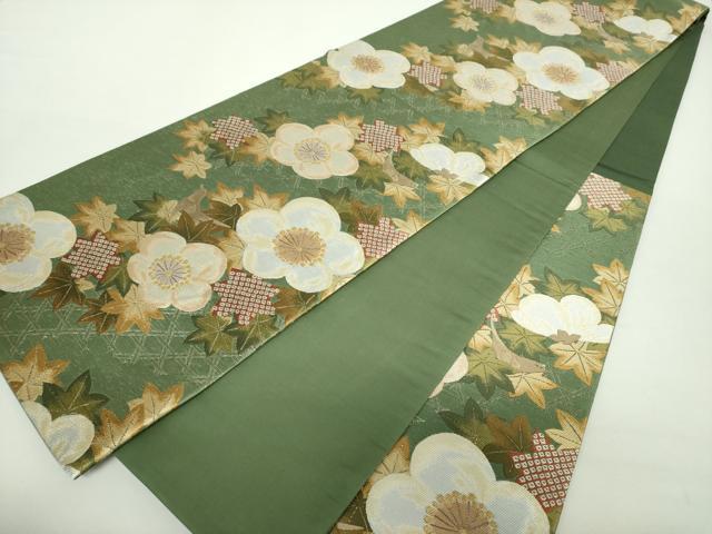 平和屋着物●六通柄袋帯 梅楓鳥文 金糸 正絹 逸品 DAAY1596ps