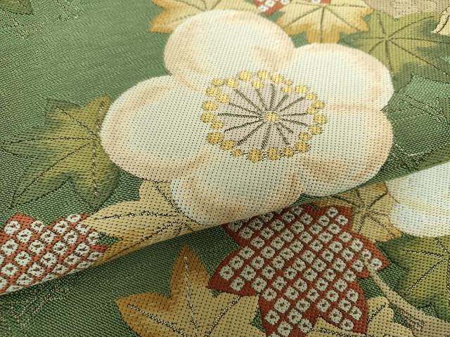平和屋着物●六通柄袋帯 梅楓鳥文 金糸 正絹 逸品 DAAY1596ps