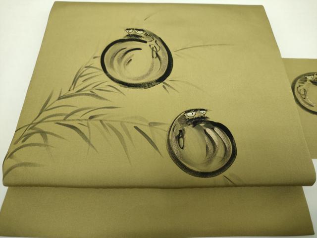 平和屋着物●塩瀬 九寸名古屋帯 手描き 達磨 だるま 金彩 正絹 逸品 DAAY1618ps