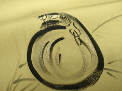 平和屋着物●塩瀬 九寸名古屋帯 手描き 達磨 だるま 金彩 正絹 逸品 DAAY1618ps