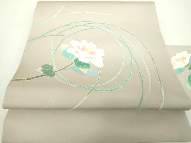平和屋着物●塩瀬 九寸名古屋帯 友禅 作家物 枝花文 正絹 逸品 DAAY1626ps