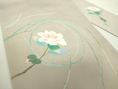 平和屋着物●塩瀬 九寸名古屋帯 友禅 作家物 枝花文 正絹 逸品 DAAY1626ps