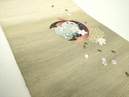 平和屋着物●八寸名古屋帯 紬地 舞桜 雪輪花文 金糸 正絹 逸品 DAAY1627ps