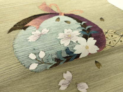 平和屋着物●八寸名古屋帯 紬地 舞桜 雪輪花文 金糸 正絹 逸品 DAAY1627ps