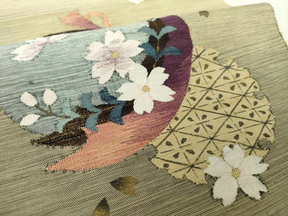 平和屋着物●八寸名古屋帯 紬地 舞桜 雪輪花文 金糸 正絹 逸品 DAAY1627ps