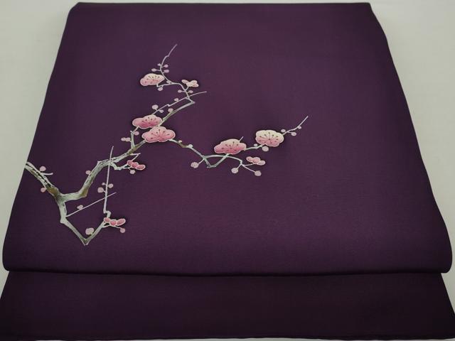 平和屋着物●塩瀬 九寸開き名古屋帯 枝梅 金彩 正絹 逸品 DAAY1630ps