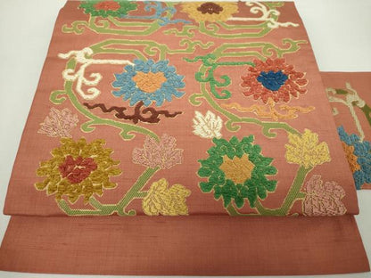平和屋着物●西陣 川島織物 九寸名古屋帯 紬地 モール 花唐草文 正絹 逸品 DAAY1631ps