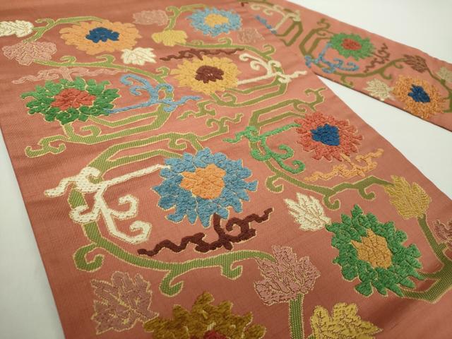 平和屋着物●西陣 川島織物 九寸名古屋帯 紬地 モール 花唐草文 正絹 逸品 DAAY1631ps