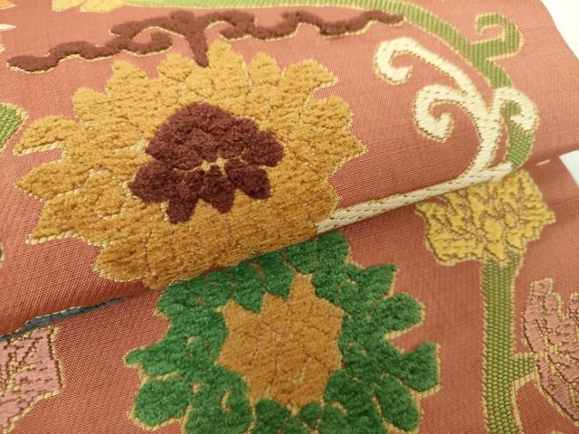 平和屋着物●西陣 川島織物 九寸名古屋帯 紬地 モール 花唐草文 正絹 逸品 DAAY1631ps