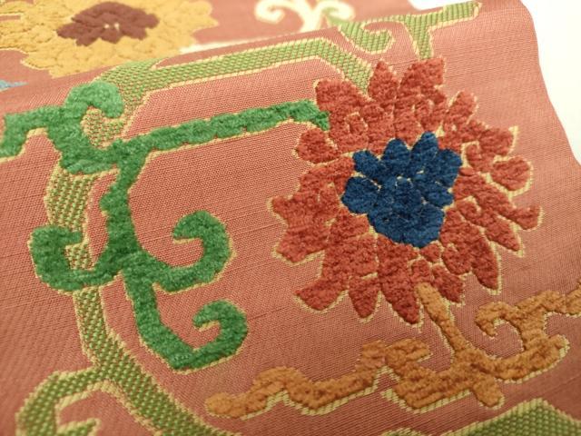 平和屋着物●西陣 川島織物 九寸名古屋帯 紬地 モール 花唐草文 正絹 逸品 DAAY1631ps