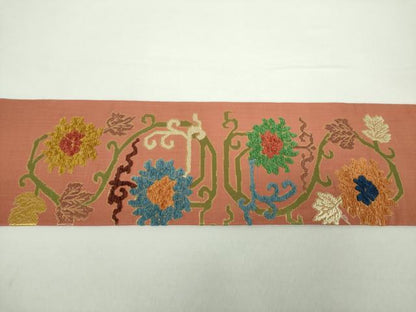 平和屋着物●西陣 川島織物 九寸名古屋帯 紬地 モール 花唐草文 正絹 逸品 DAAY1631ps