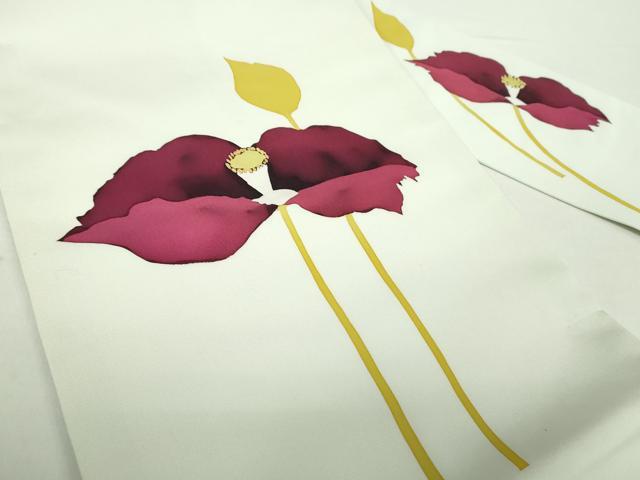 平和屋着物●塩瀬 九寸名古屋帯 ろうけつ染め 草花文 正絹 逸品 DAAY1651ps