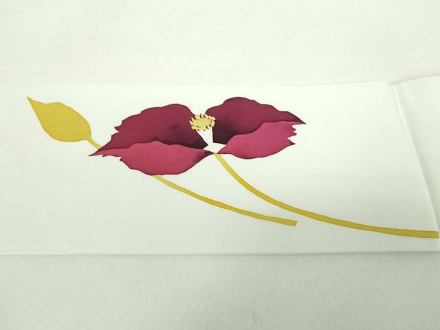 平和屋着物●塩瀬 九寸名古屋帯 ろうけつ染め 草花文 正絹 逸品 DAAY1651ps