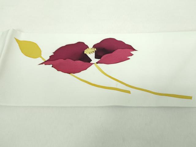 平和屋着物●塩瀬 九寸名古屋帯 ろうけつ染め 草花文 正絹 逸品 DAAY1651ps