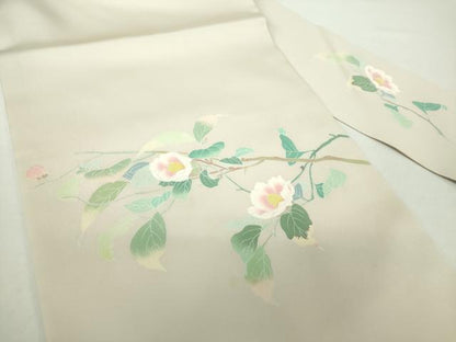 平和屋着物●塩瀬 九寸名古屋帯 友禅 作家物 枝花文 正絹 逸品 未使用 DAAY1657ps