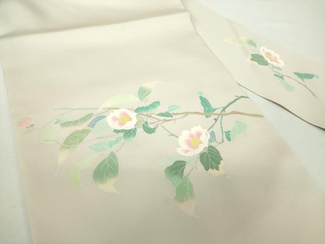 平和屋着物●塩瀬 九寸名古屋帯 友禅 作家物 枝花文 正絹 逸品 未使用 DAAY1657ps