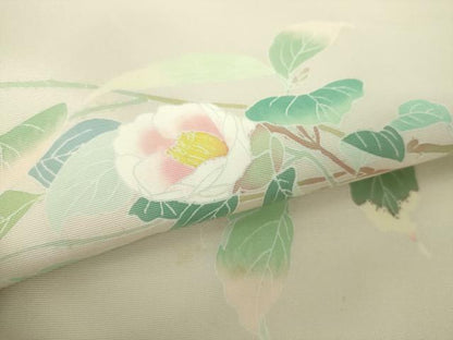 平和屋着物●塩瀬 九寸名古屋帯 友禅 作家物 枝花文 正絹 逸品 未使用 DAAY1657ps