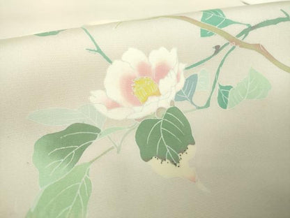 平和屋着物●塩瀬 九寸名古屋帯 友禅 作家物 枝花文 正絹 逸品 未使用 DAAY1657ps