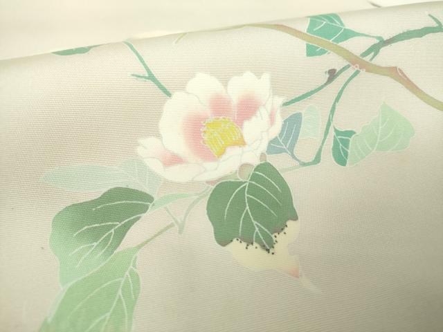 平和屋着物●塩瀬 九寸名古屋帯 友禅 作家物 枝花文 正絹 逸品 未使用 DAAY1657ps