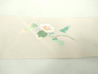 平和屋着物●塩瀬 九寸名古屋帯 友禅 作家物 枝花文 正絹 逸品 未使用 DAAY1657ps