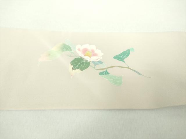 平和屋着物●塩瀬 九寸名古屋帯 友禅 作家物 枝花文 正絹 逸品 未使用 DAAY1657ps