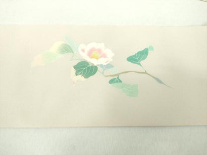 平和屋着物●塩瀬 九寸名古屋帯 友禅 作家物 枝花文 正絹 逸品 未使用 DAAY1657ps