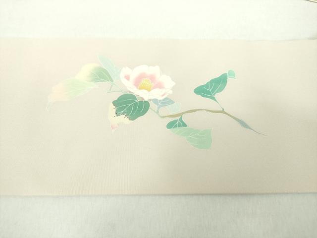 平和屋着物●塩瀬 九寸名古屋帯 友禅 作家物 枝花文 正絹 逸品 未使用 DAAY1657ps