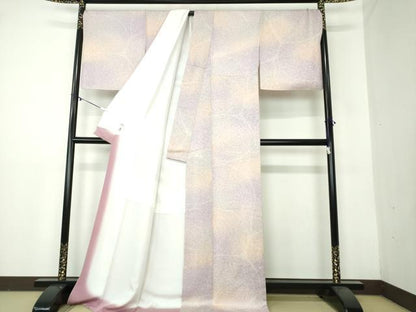 平和屋着物●上質な小紋 霞文 反端付き ロング丈 正絹 逸品 DAAY1663ps