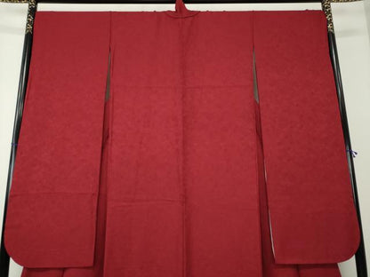 平和屋着物●豪華振袖 草花地紋 色無地 赤色 やまと誂製 正絹 逸品 DAAY1674ps