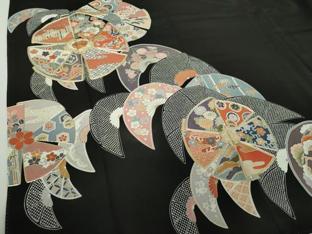 平和屋着物●豪華黒留袖　駒刺繍　吉祥花丸文　金銀彩　正絹　逸品　DAAY1692ps