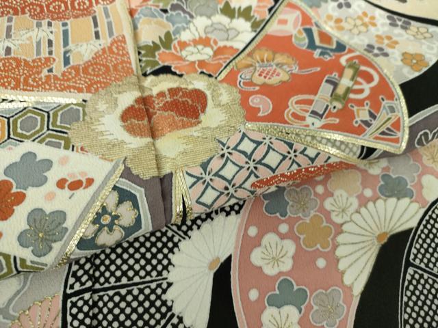 平和屋着物●豪華黒留袖　駒刺繍　吉祥花丸文　金銀彩　正絹　逸品　DAAY1692ps