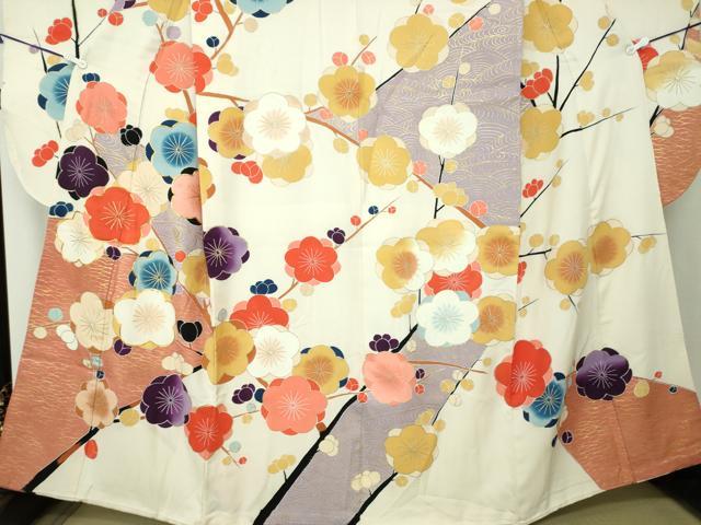 平和屋着物●豪華振袖 駒刺繍 流水枝梅 金彩 正絹 逸品 DAAY1730ps