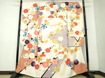 平和屋着物●豪華振袖 駒刺繍 流水枝梅 金彩 正絹 逸品 DAAY1730ps