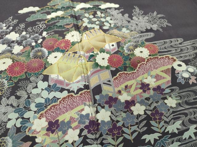 平和屋着物●色留訪問着 駒刺繍 御所解文 金彩 正絹 逸品 DAAY1736ps