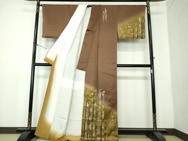 平和屋着物●訪問着　刺繍　草花間道　金彩　正絹　逸品　未使用　DAAY1740ps