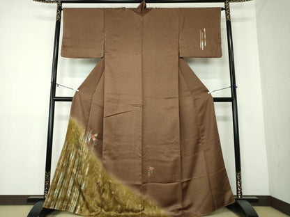 平和屋着物●訪問着　刺繍　草花間道　金彩　正絹　逸品　未使用　DAAY1740ps