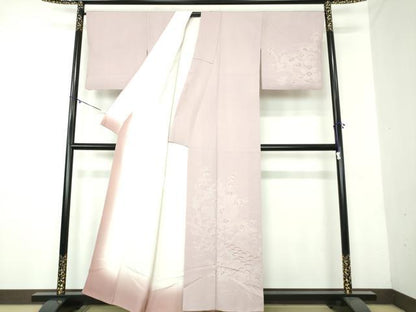 平和屋着物●伝統工芸師 服部光擴 江戸小紋 訪問着 鮫小紋柄 風景花文 正絹 逸品 DAAY1745ps