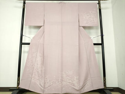 平和屋着物●伝統工芸師 服部光擴 江戸小紋 訪問着 鮫小紋柄 風景花文 正絹 逸品 DAAY1745ps